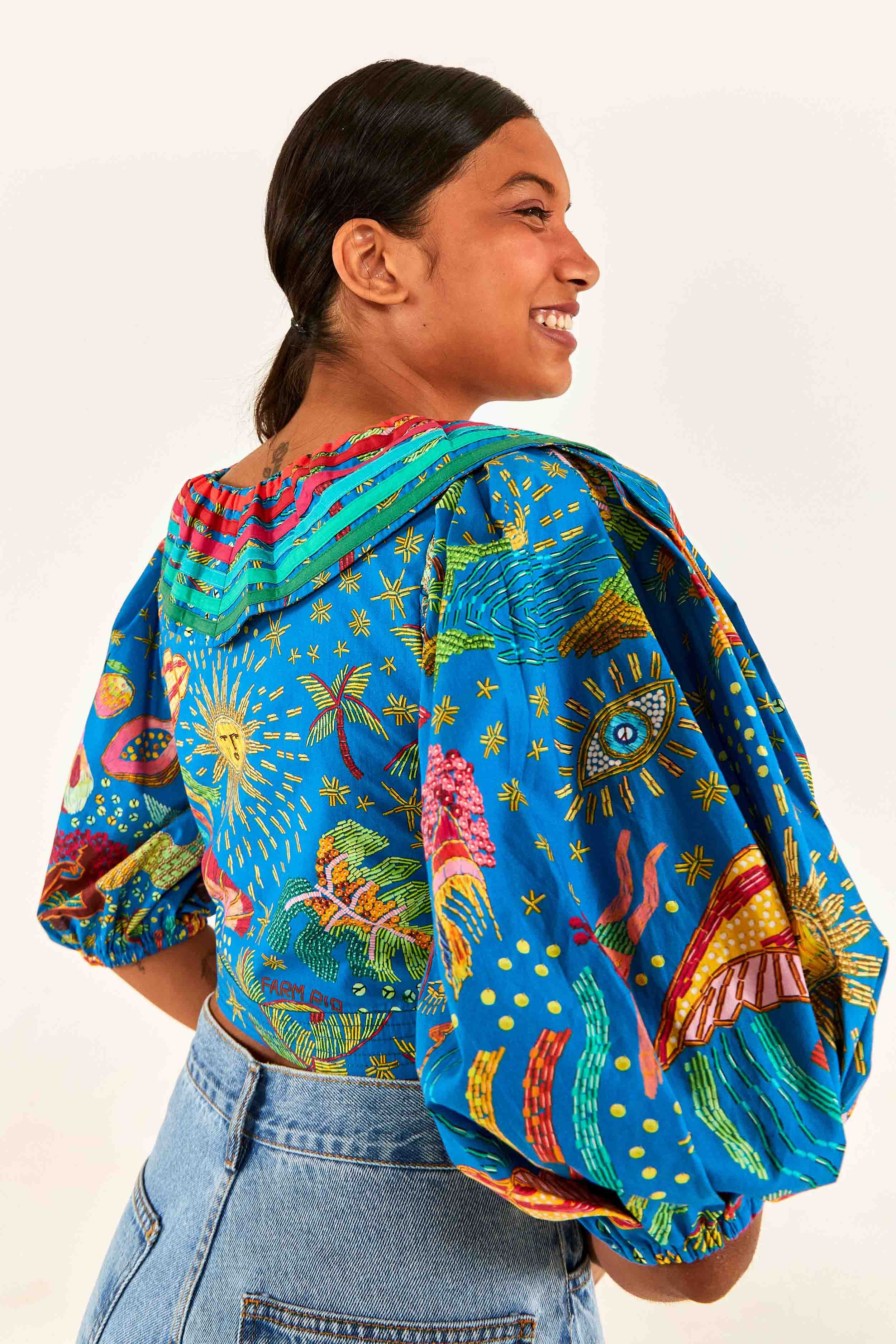 Blue Ocean Stories Wrap Blouse sold by FARM Rio product image thumbnail 3