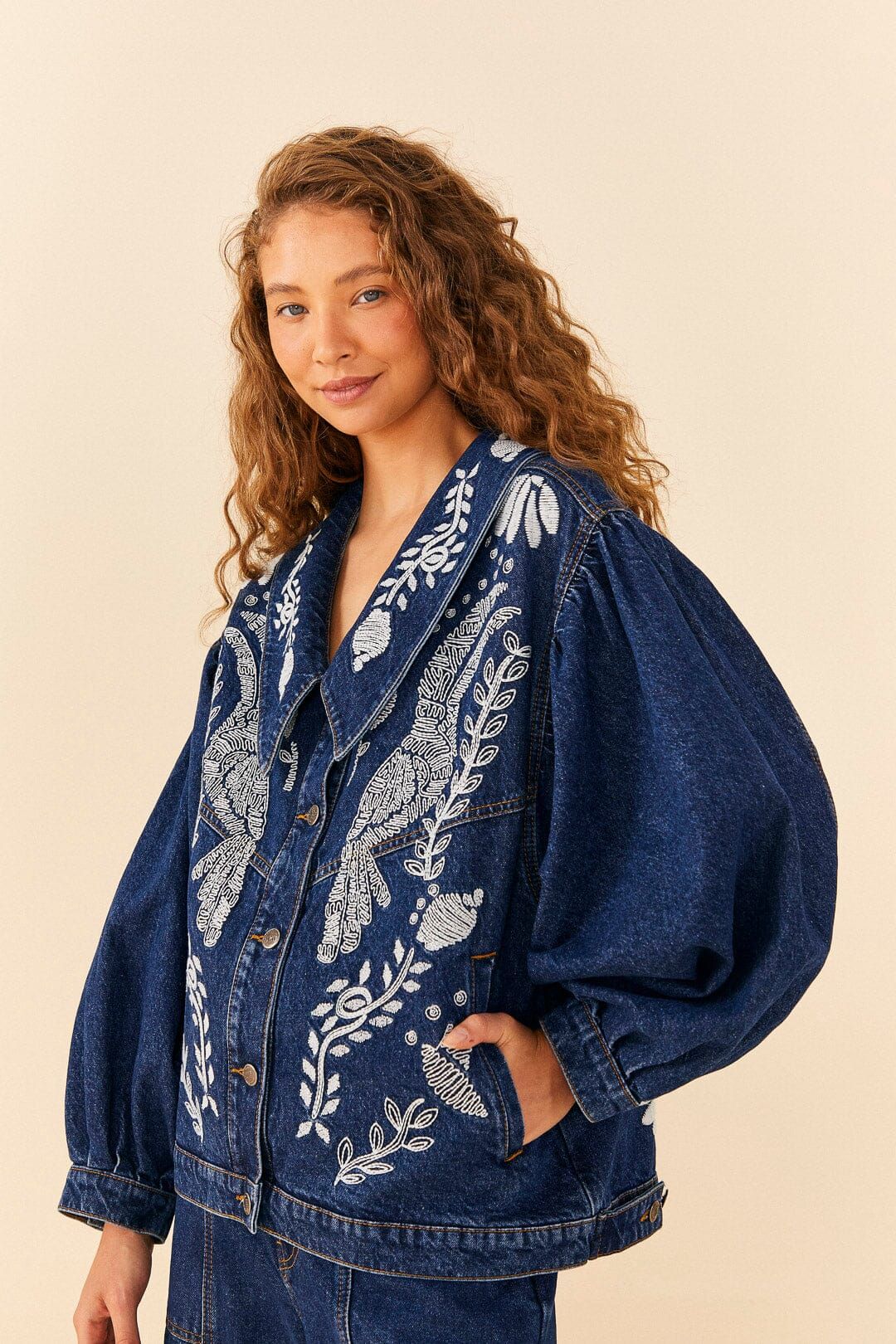 Jungle Flow Embroidered Denim Jacket sold by FARM Rio