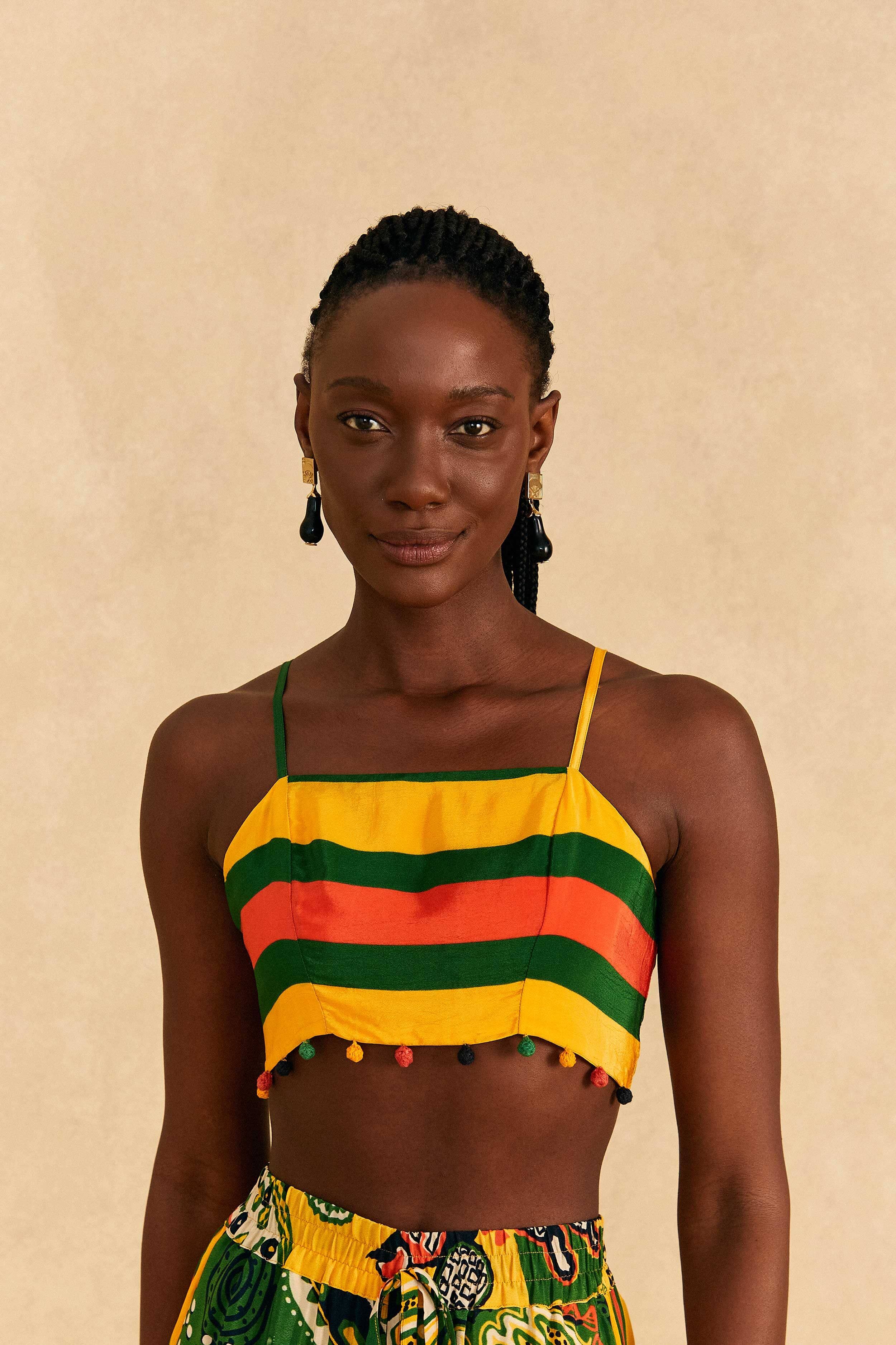Yellow, Green & Red Striped Crop Top sold by FARM Rio