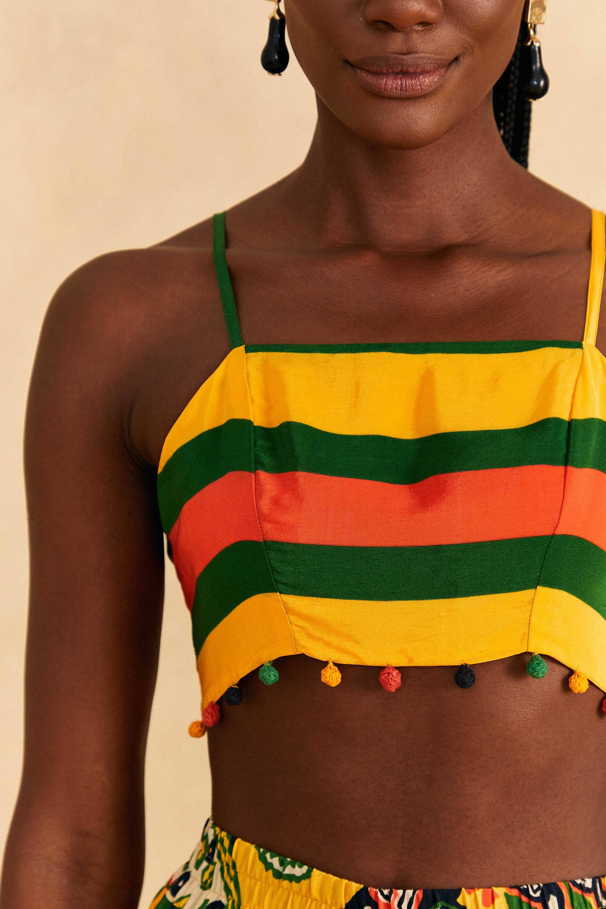 Yellow, Green & Red Striped Crop Top sold by FARM Rio product image thumbnail 3
