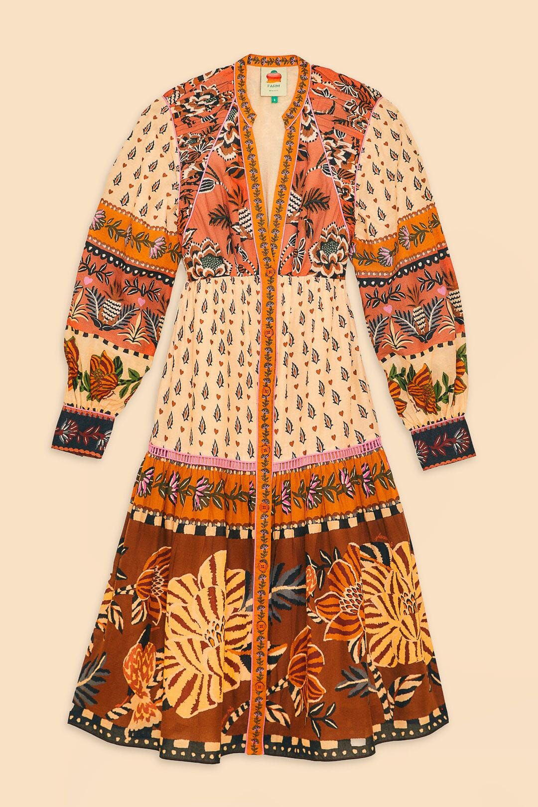 Beige Ainika Floral V Neck Midi Dress sold by FARM Rio product image thumbnail 5