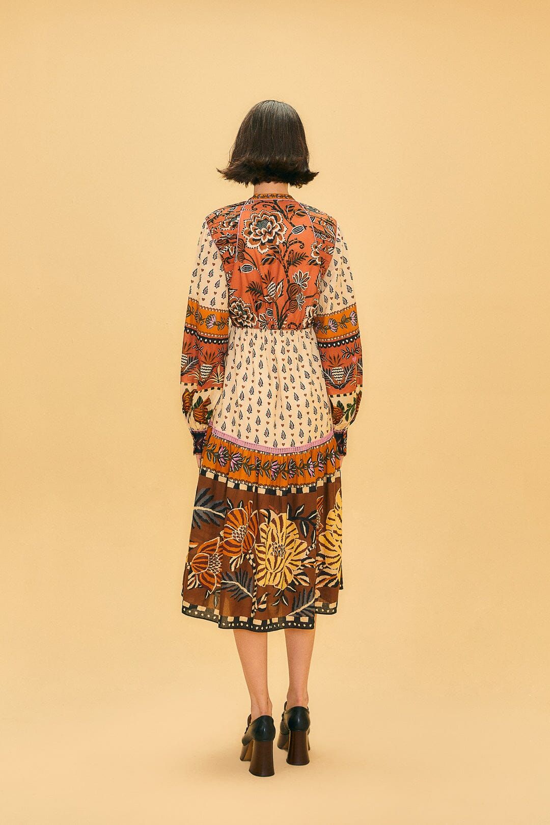 Beige Ainika Floral V Neck Midi Dress sold by FARM Rio product image thumbnail 3