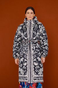 Black Graphic Floral Reversible Puffer Jacket sold by FARM Rio