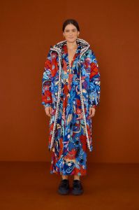 Black Graphic Floral Reversible Puffer Jacket sold by FARM Rio