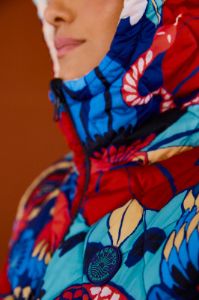 Black Graphic Floral Reversible Puffer Jacket sold by FARM Rio