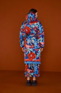 Black Graphic Floral Reversible Puffer Jacket sold by FARM Rio