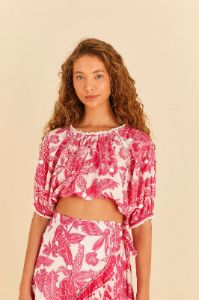 Pink Tropical Woodcut Crop Top sold by FARM Rio