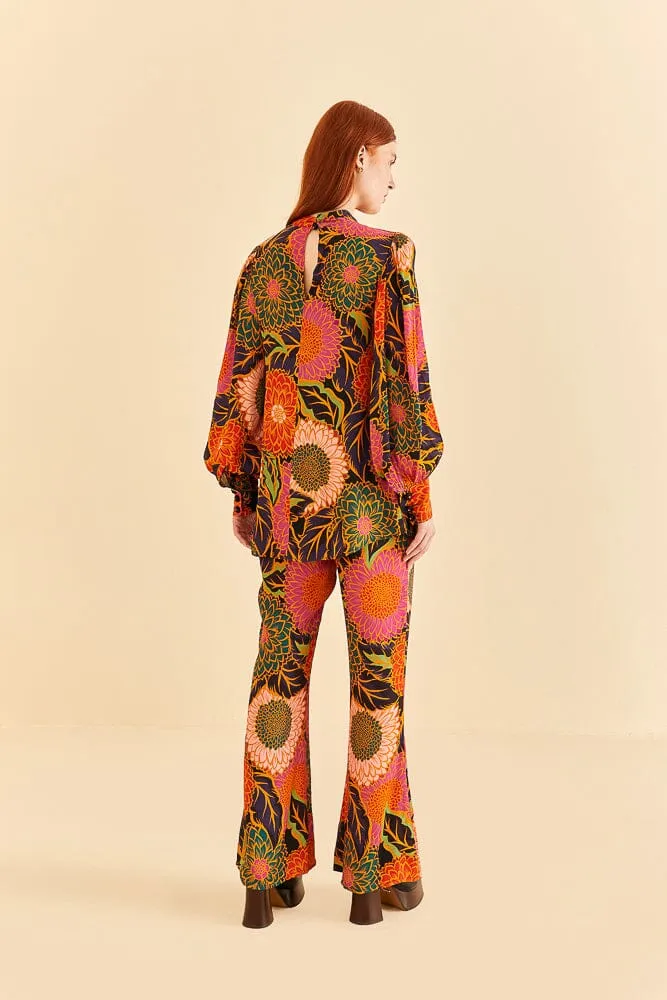 Multicolor Vintage Garden Satin Flare Pants sold by FARM Rio product image thumbnail 4