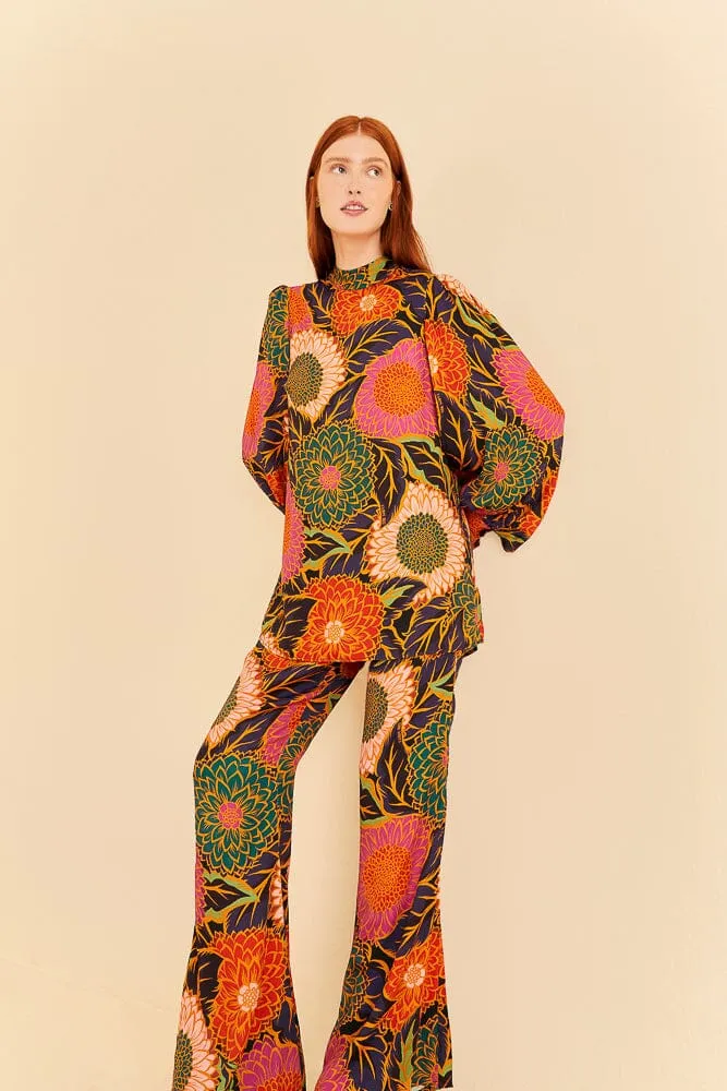 Multicolor Vintage Garden Satin Flare Pants sold by FARM Rio product image thumbnail 2