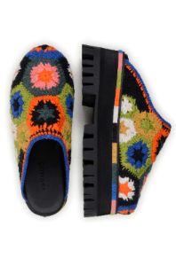 Black Colorful Crochet Platform Mule sold by FARM Rio