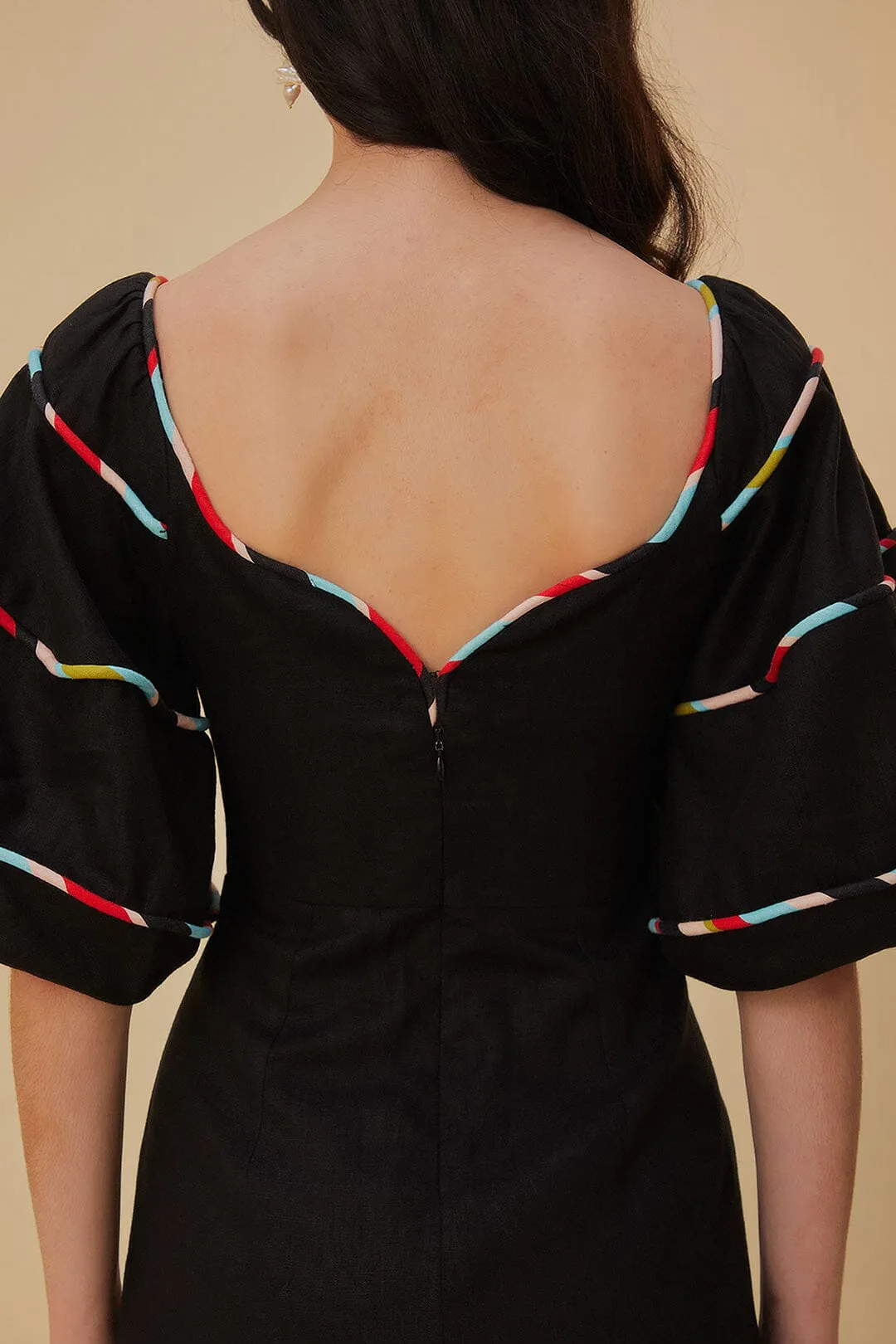 Black Colored Stripes Short Sleeve Mini Dress sold by FARM Rio product image thumbnail 5