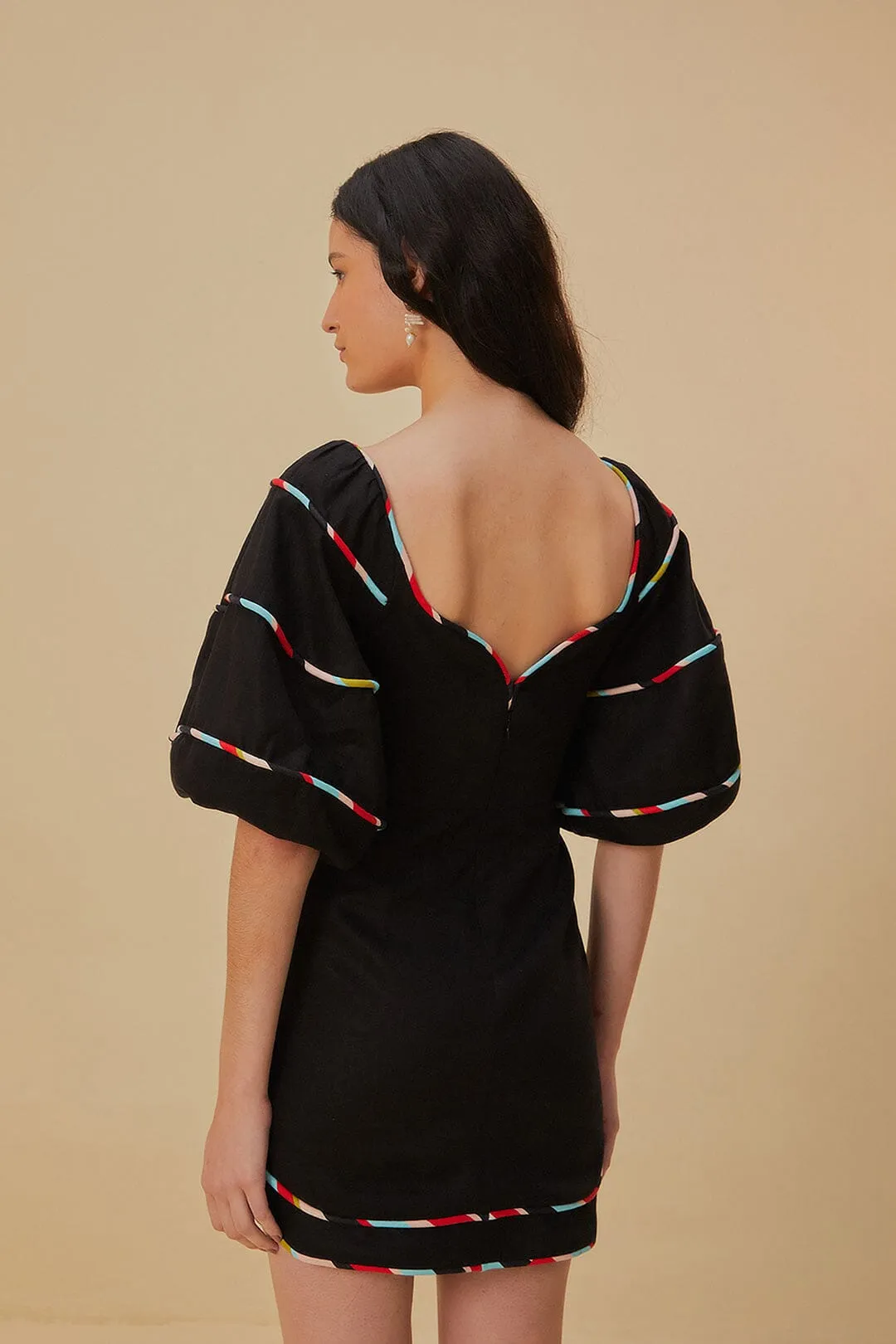 Black Colored Stripes Short Sleeve Mini Dress sold by FARM Rio product image thumbnail 4