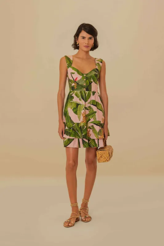 Pink Banana Leaves LENZING™ ECOVERO™ Euroflax™ Mini Dress sold by FARM Rio