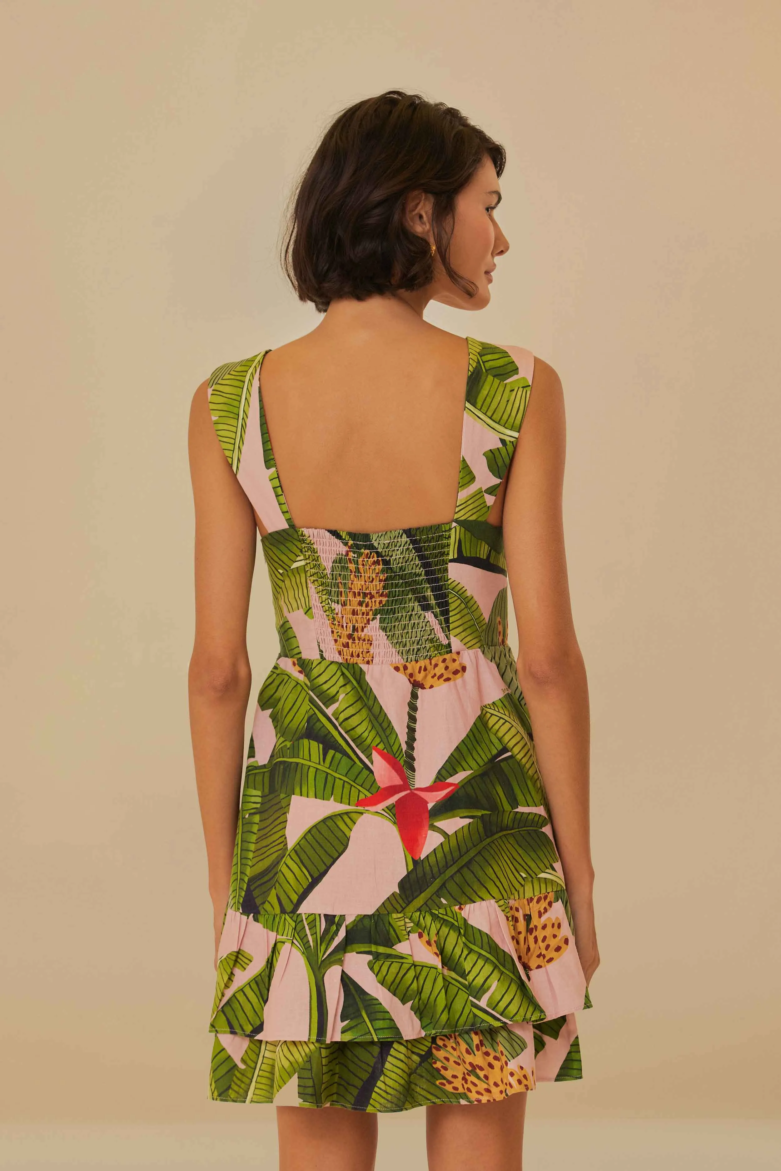 Pink Banana Leaves LENZING™ ECOVERO™ Euroflax™ Mini Dress sold by FARM Rio product image thumbnail 4