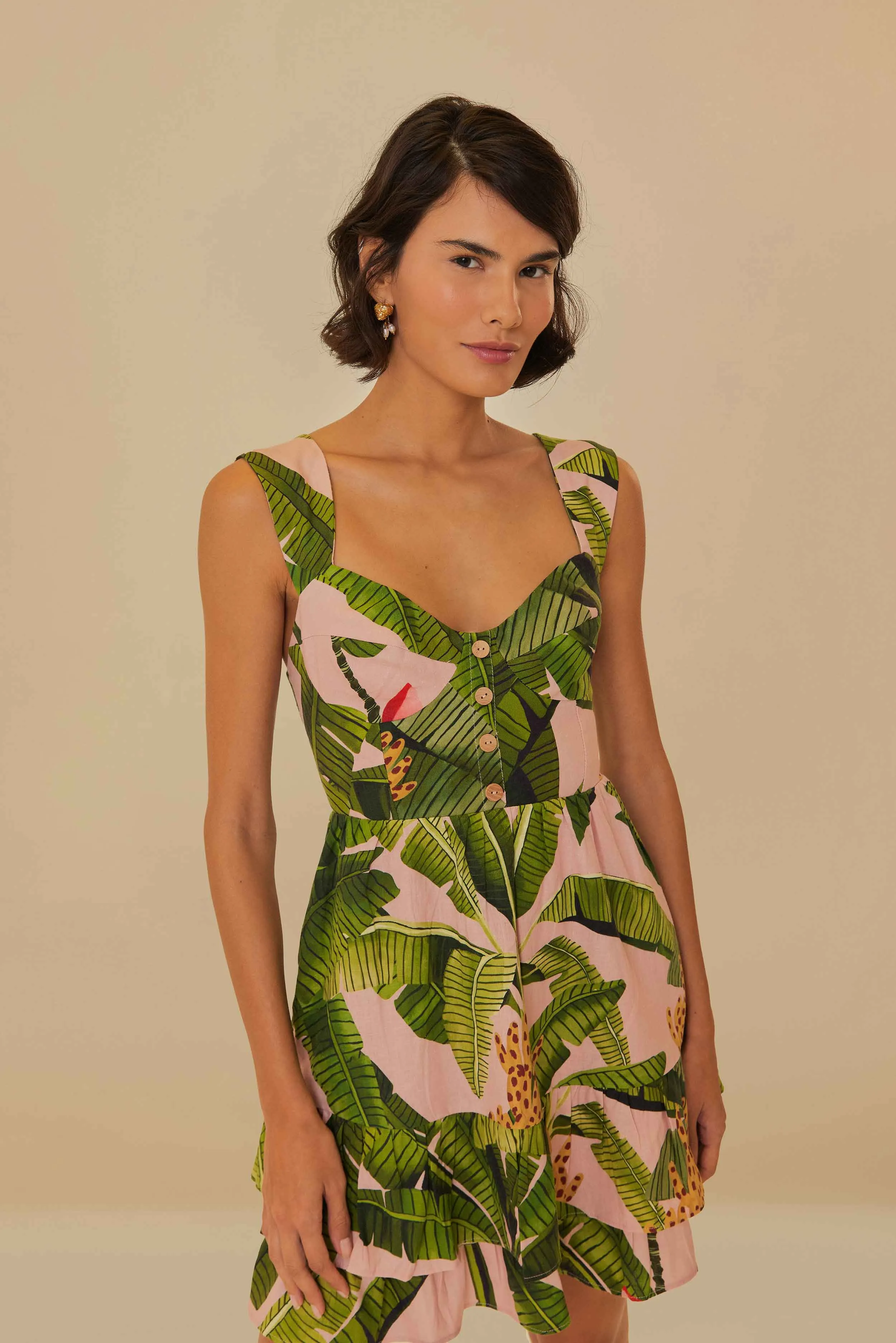 Pink Banana Leaves LENZING™ ECOVERO™ Euroflax™ Mini Dress sold by FARM Rio product image thumbnail 2