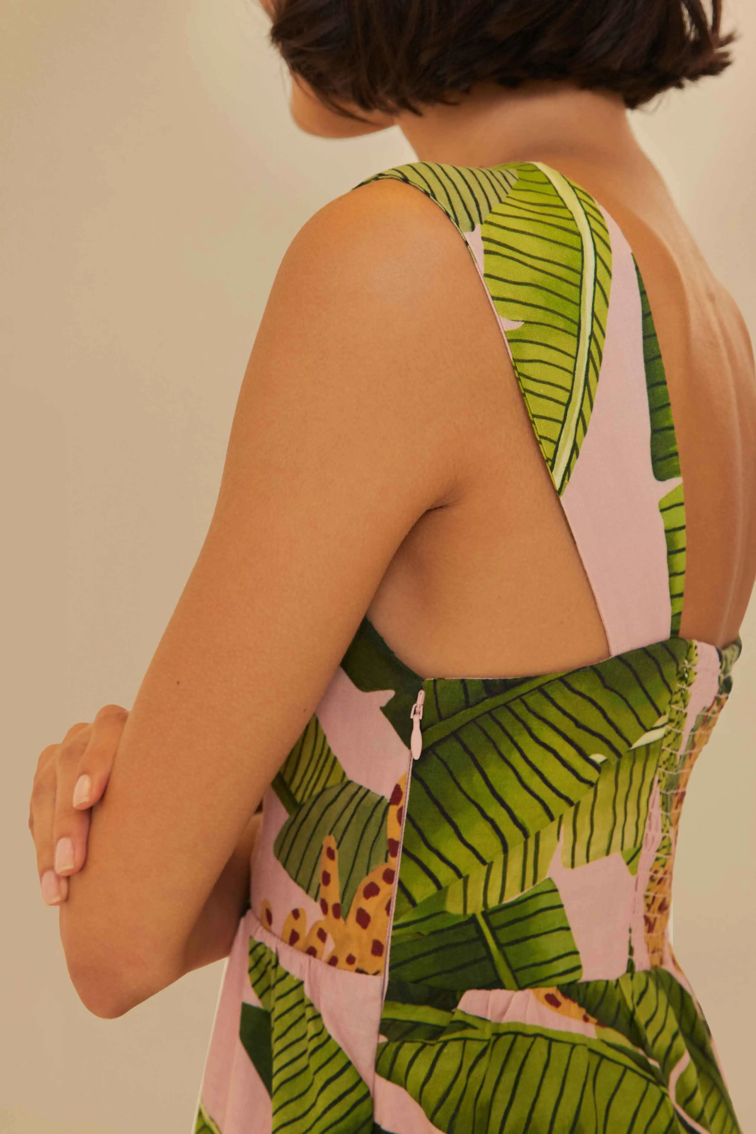 Pink Banana Leaves LENZING™ ECOVERO™ Euroflax™ Mini Dress sold by FARM Rio product image thumbnail 3