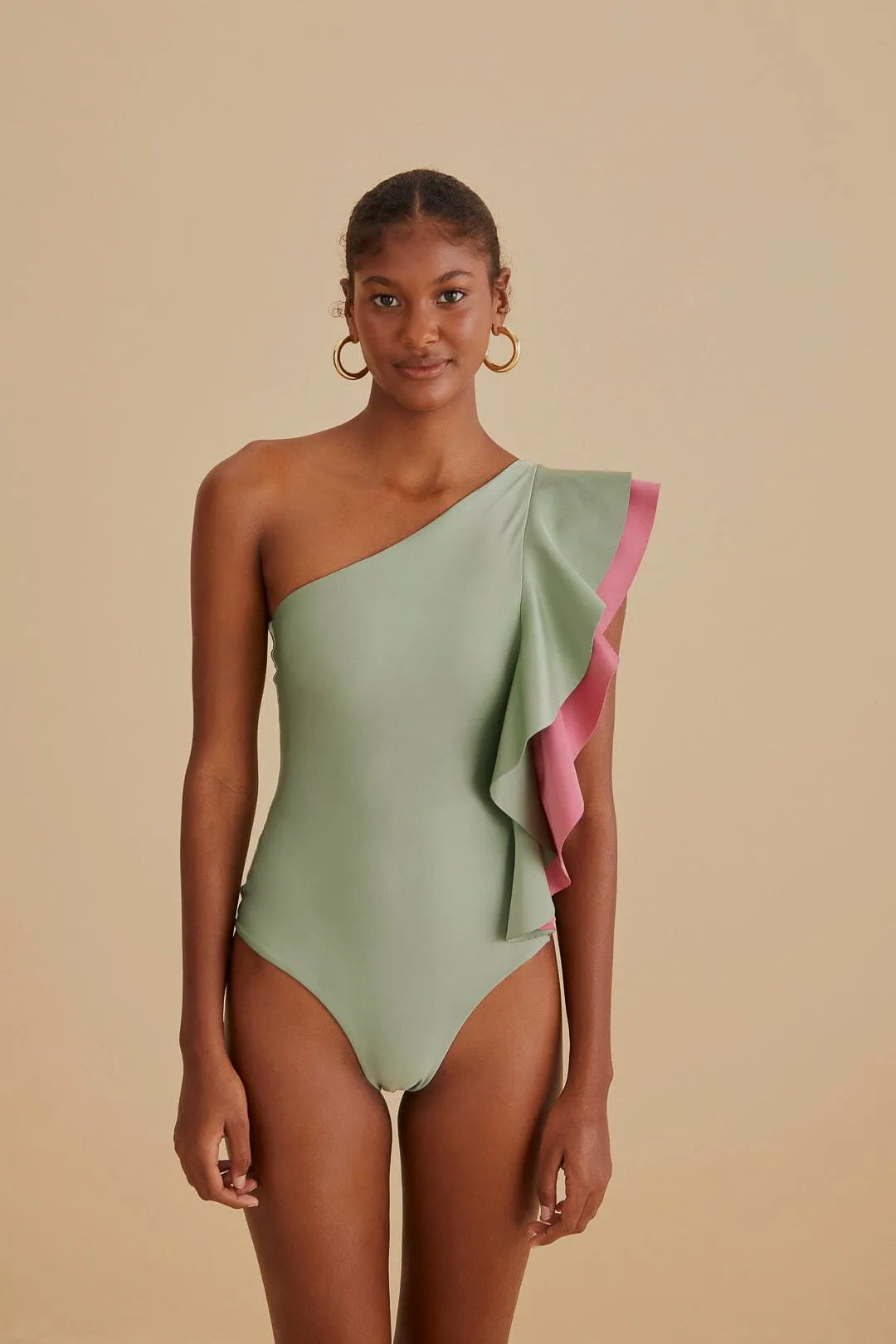 Green Ruffle One Piece Swimsuit sold by FARM Rio