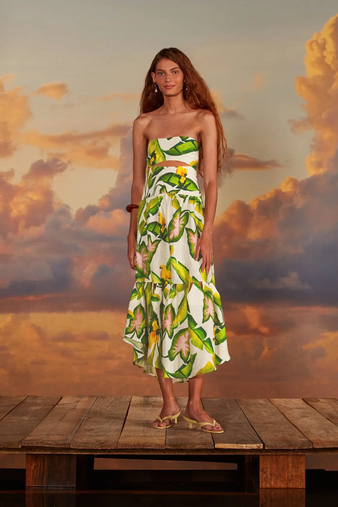 Off-White Summer Foliage Euroflax™ Premium Linen Midi Dress sold by FARM Rio