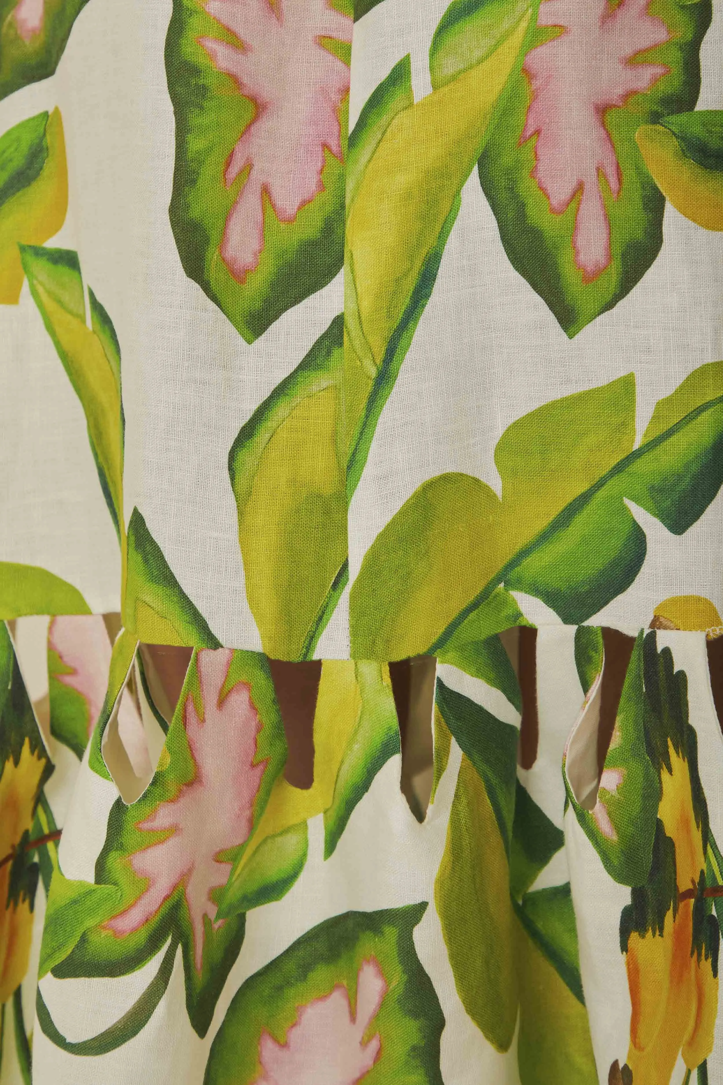 Off-White Summer Foliage Euroflax™ Premium Linen Midi Dress sold by FARM Rio product image thumbnail 3