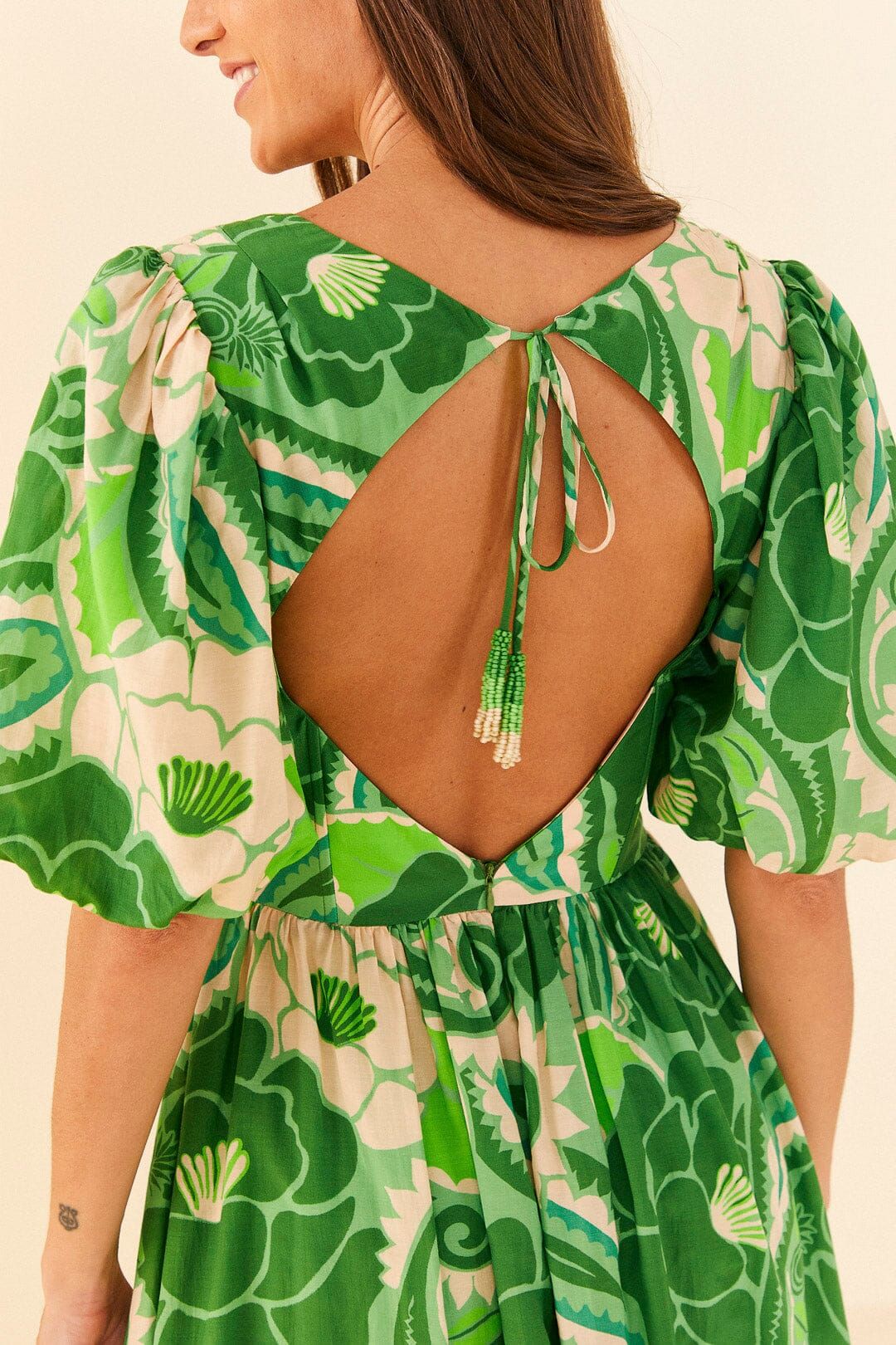 tropical groove midi dress NWT Farm Rio Cotton/Viscose Tropical Groove Bustier Midi Dress w/ Puff  Sleeves L