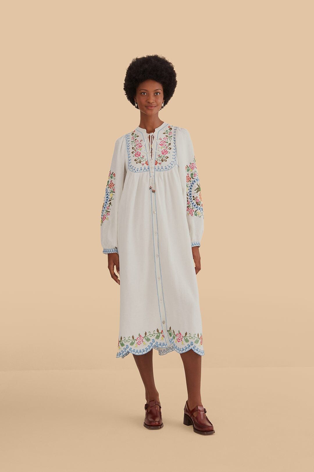 Off-White Embroidered Midi Dress sold by FARM Rio