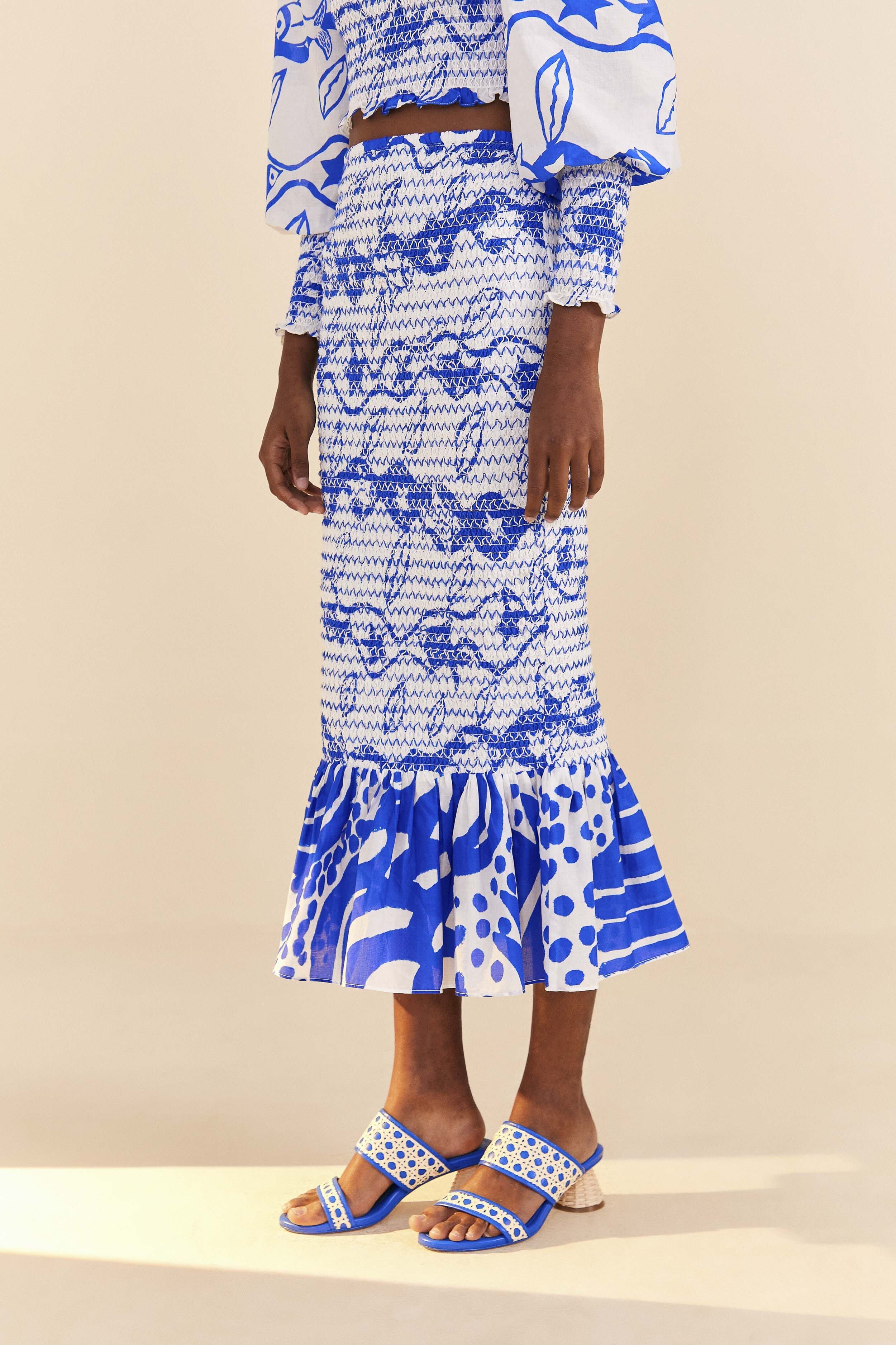 Off-White Pitta Waves Smocked Midi Skirt sold by FARM Rio product image thumbnail 3