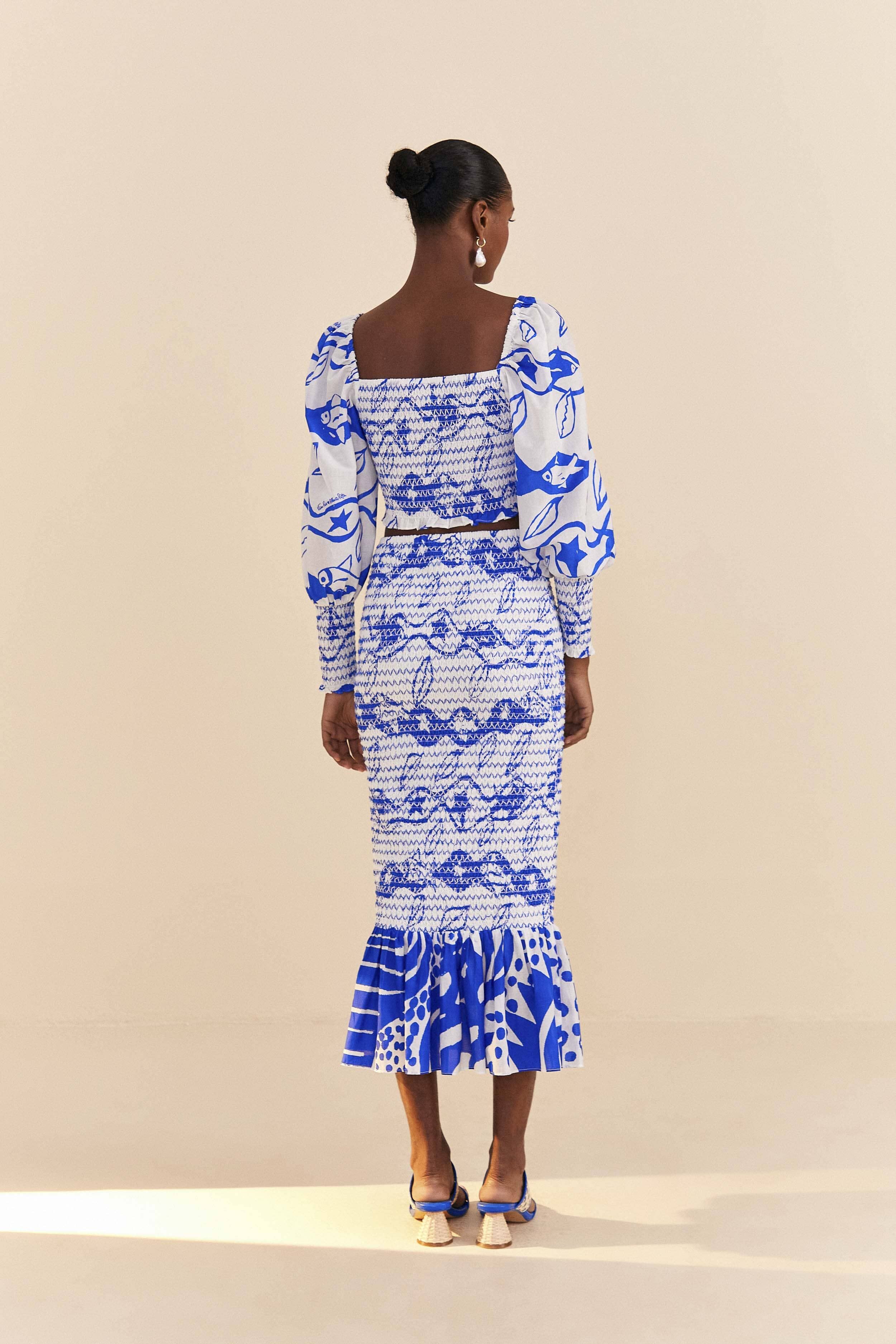 Off-White Pitta Waves Smocked Midi Skirt sold by FARM Rio product image thumbnail 4