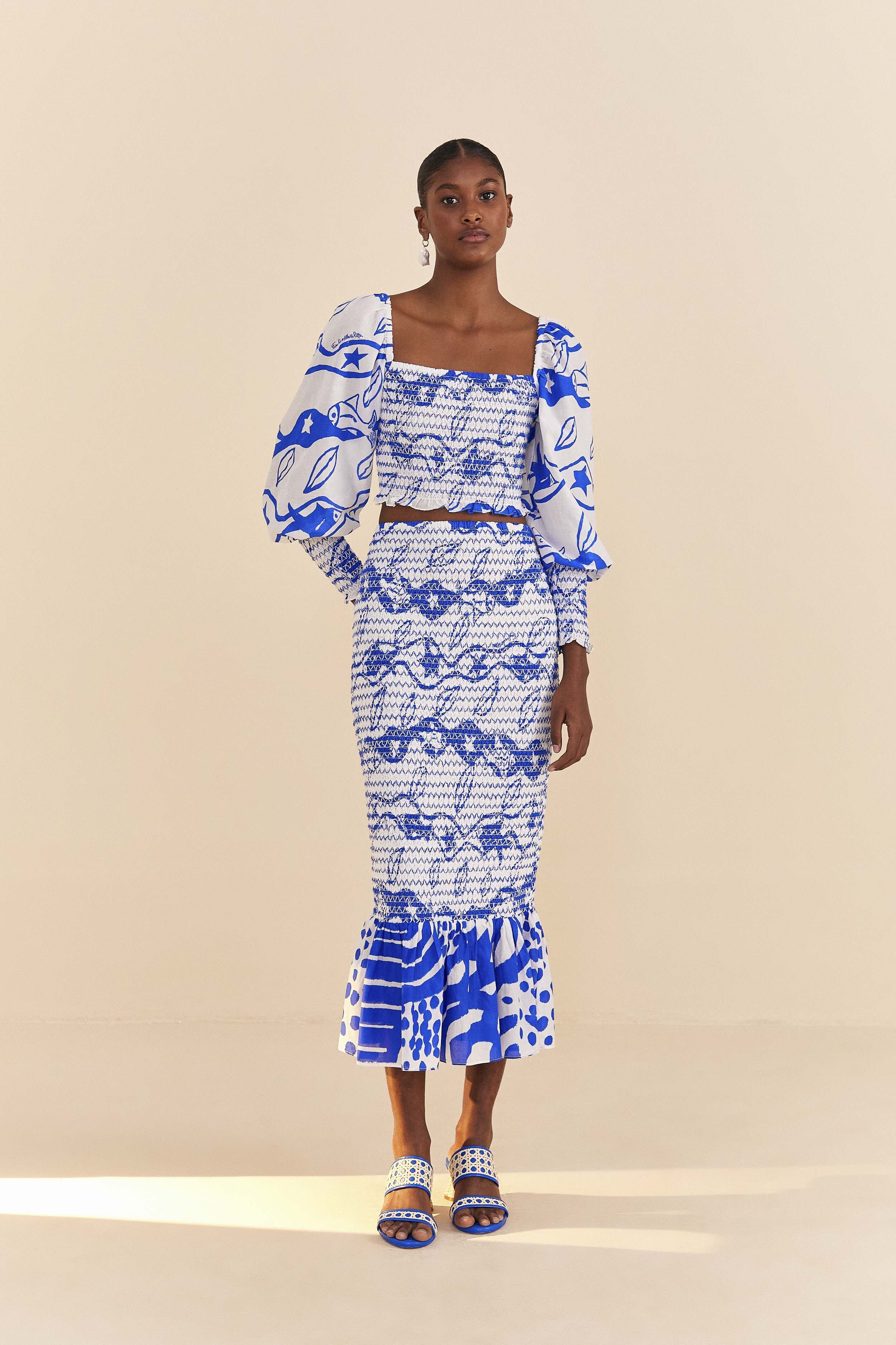 Off-White Pitta Waves Smocked Midi Skirt sold by FARM Rio product image thumbnail 2