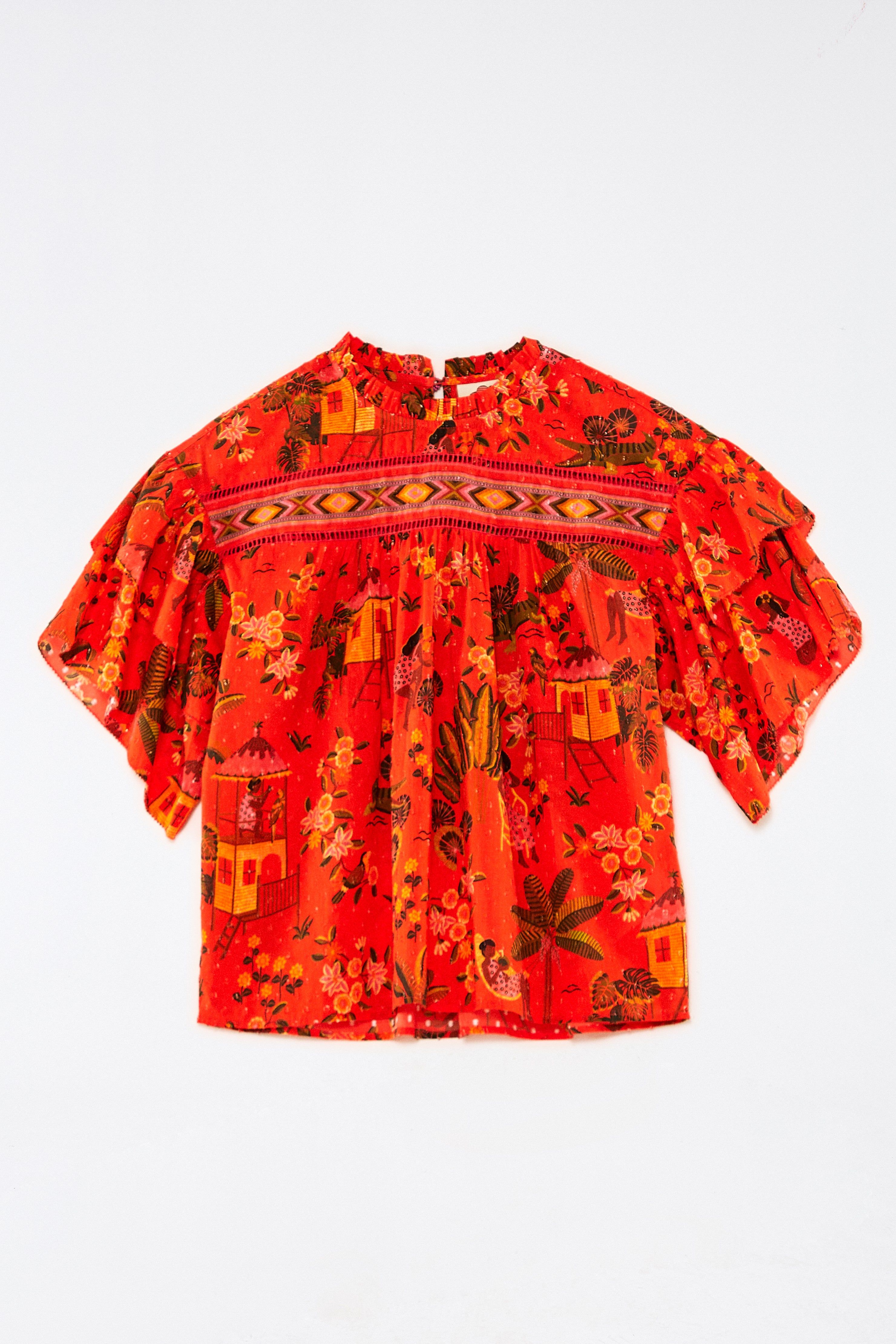 Red Secret Garden Organic Cotton Blouse sold by FARM Rio product image thumbnail 5