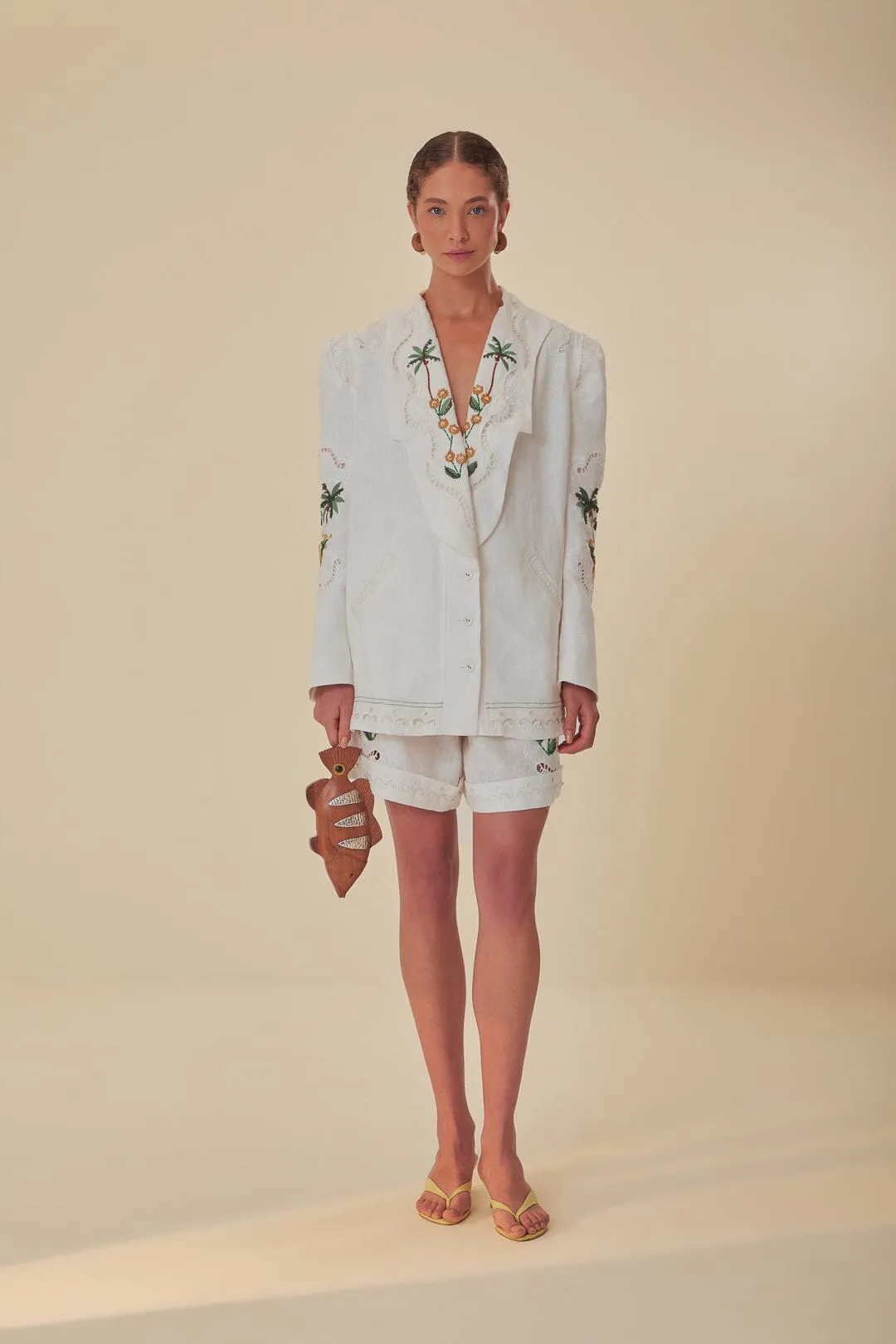 Off-White Coconut Tree Richelieu Euroflax™ Premium Linen Blazer sold by FARM Rio product image thumbnail 2