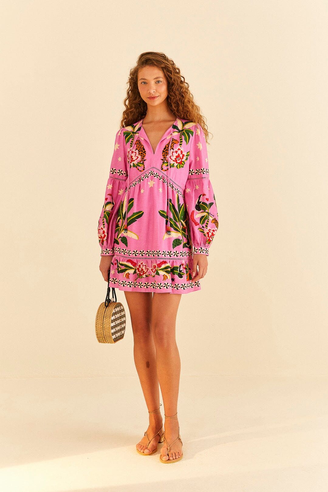 knee length dresses for ladies Pink Leopard Forest Midi Dress – FARM Rio main image 0