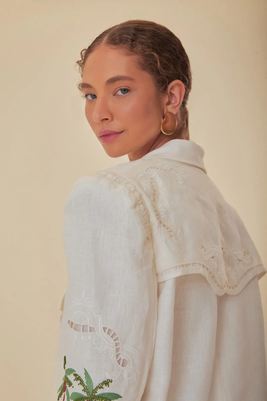 Off-White Coconut Tree Richelieu Euroflax™ Premium Linen Blazer sold by FARM Rio product image thumbnail 3