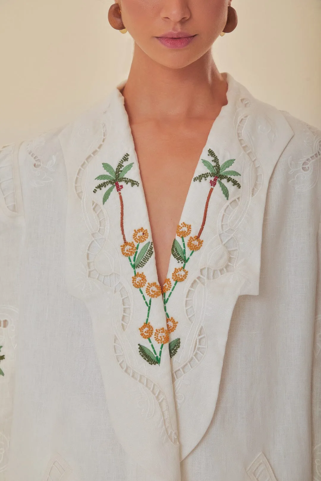 Off-White Coconut Tree Richelieu Euroflax™ Premium Linen Blazer sold by FARM Rio product image thumbnail 4