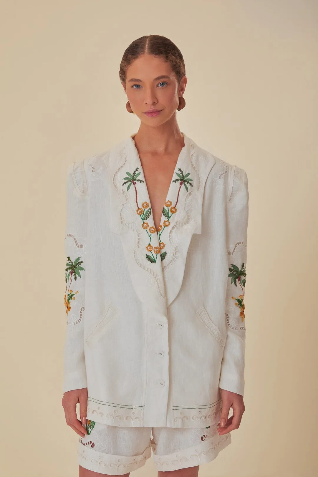 Off-White Coconut Tree Richelieu Euroflax™ Premium Linen Blazer sold by FARM Rio