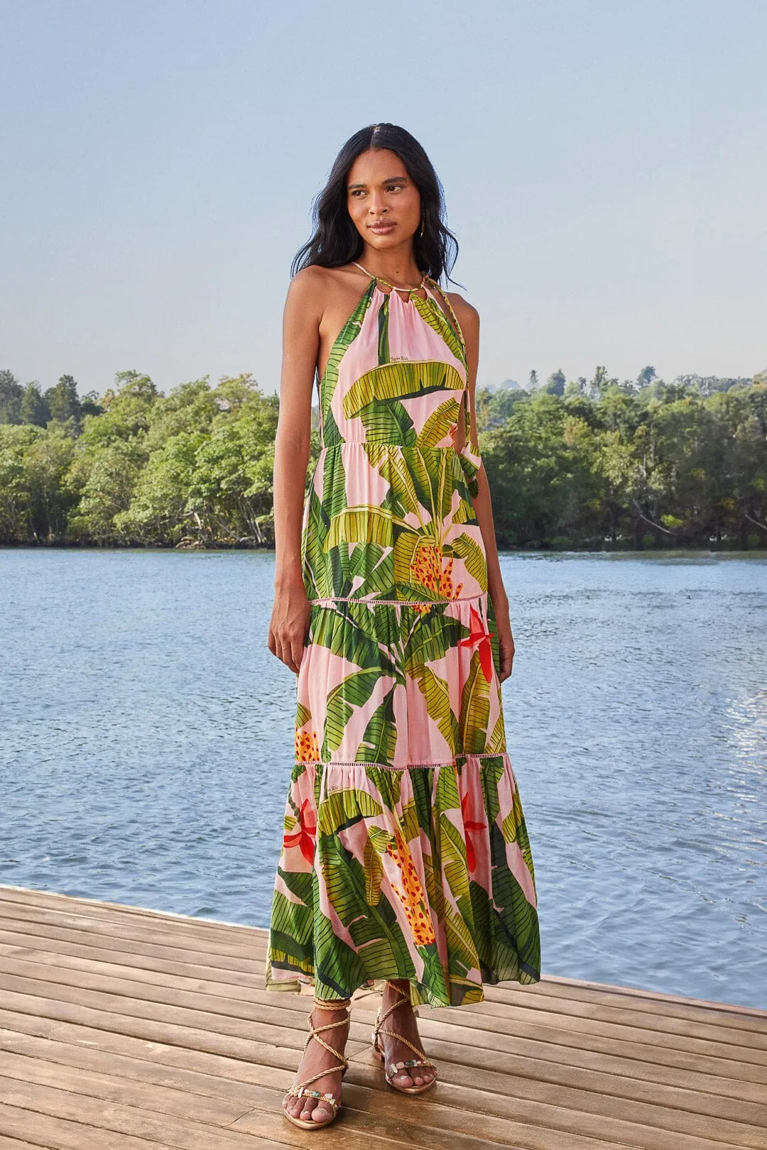 chinese dress ladies Beige Rose Shaped Bodice Sleeveless Maxi Dress – FARM Rio main image 0