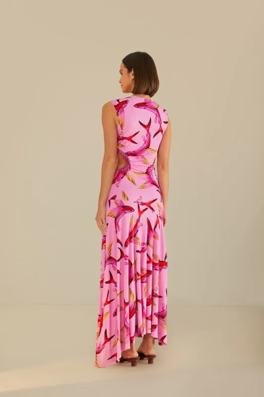 farm rio pink fish dress FARM Rio Sand Anchor Tapestry Fish Strap Maxi Dress, LIGHT PINK / L