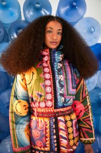 Patchwork Tapestry Smiley® Reversible Puffer Jacket sold by FARM Rio