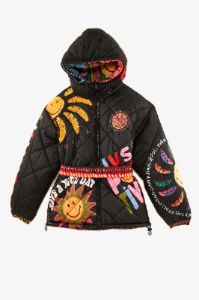 Patchwork Tapestry Smiley® Reversible Puffer Jacket sold by FARM Rio