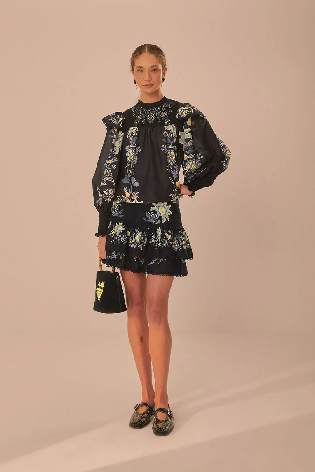 Black Stitched Garden Mini Skirt sold by FARM Rio