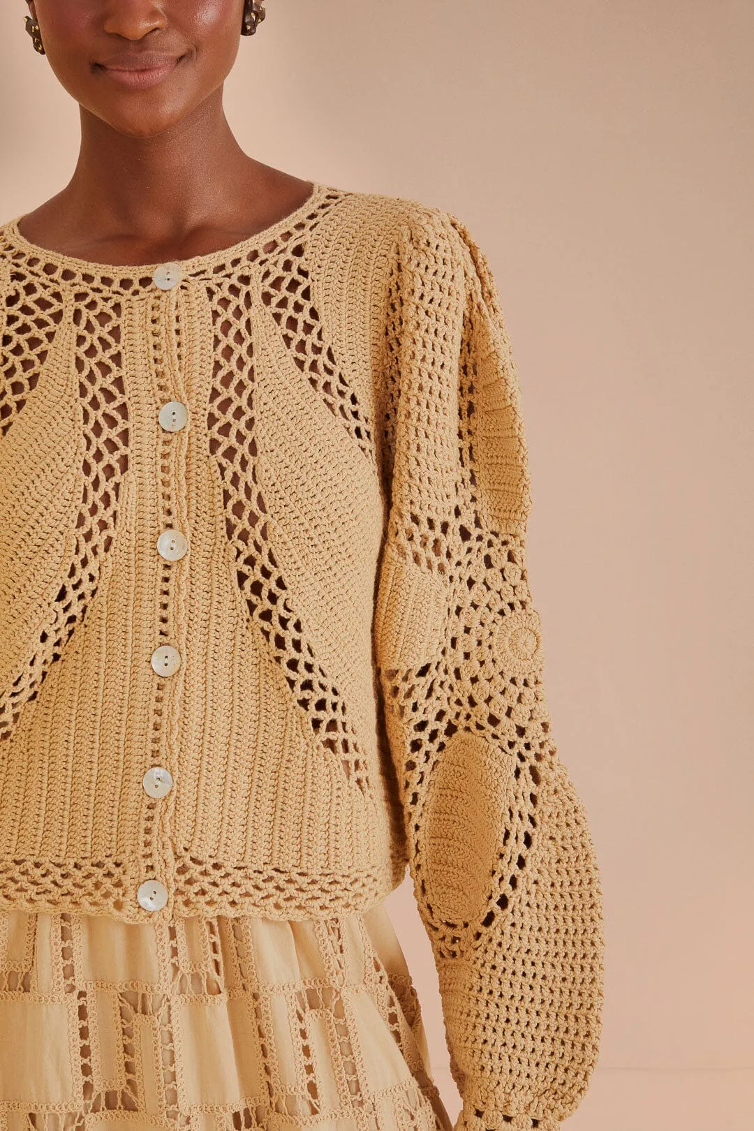Sand Flower Draw Crochet Cardigan sold by FARM Rio product image thumbnail 2