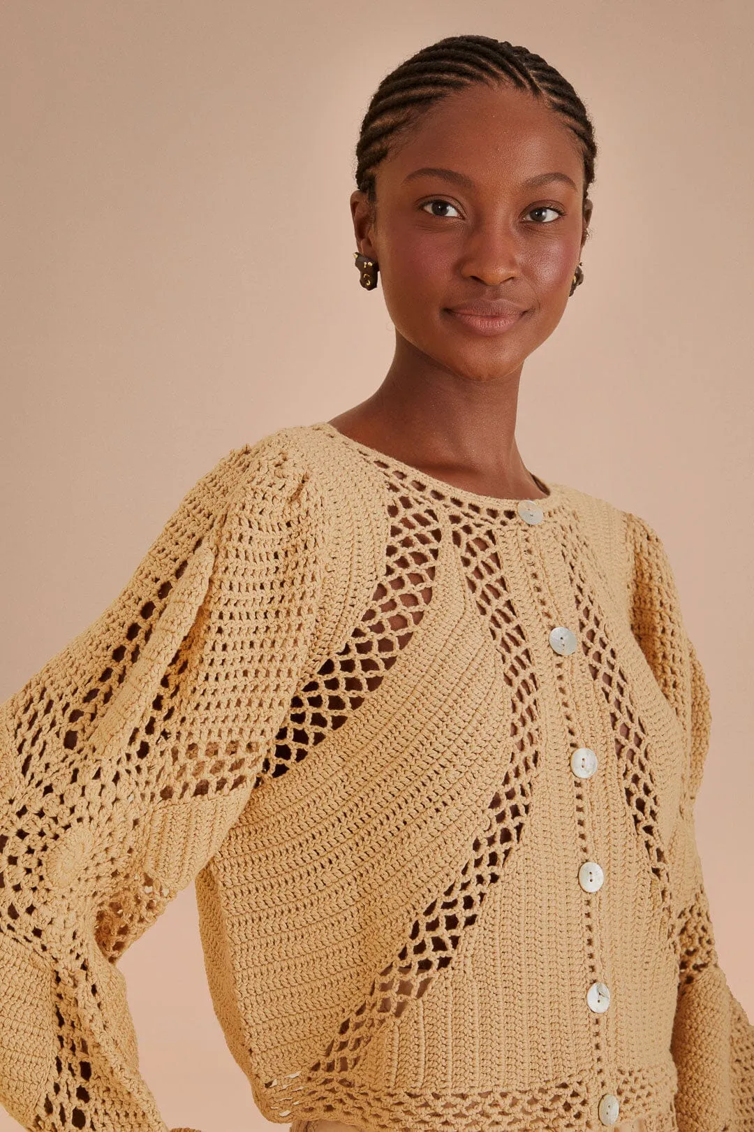 Sand Flower Draw Crochet Cardigan sold by FARM Rio