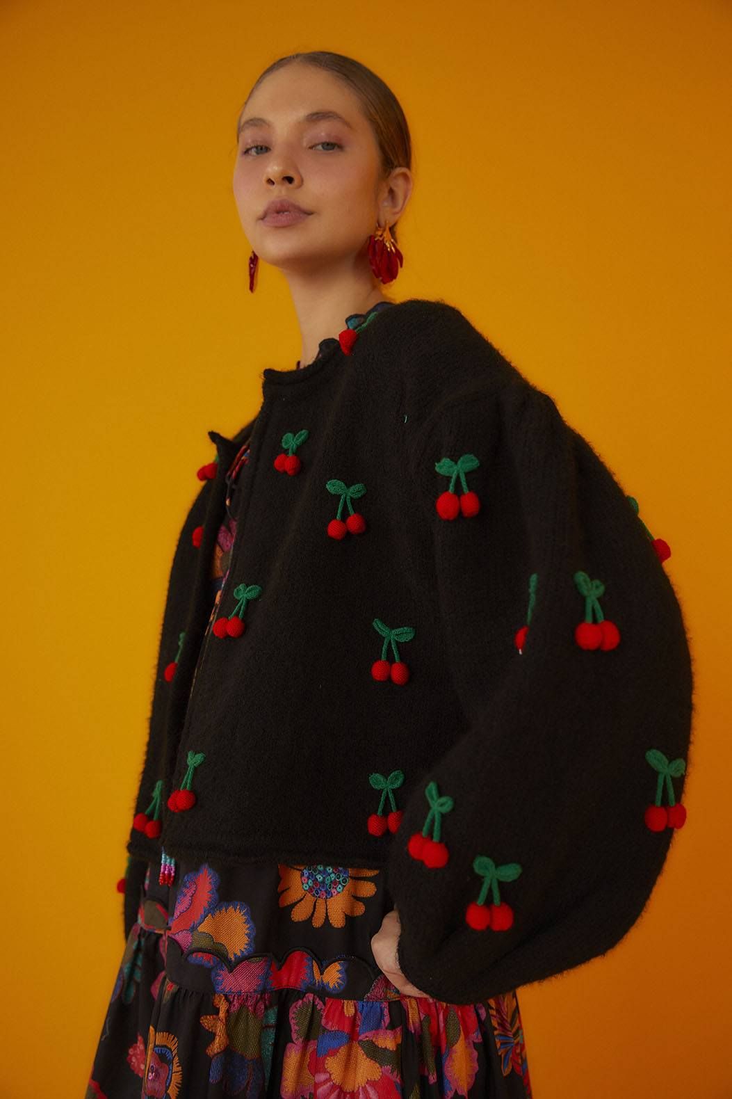 Black Crochet Cherry Cardigan sold by FARM Rio