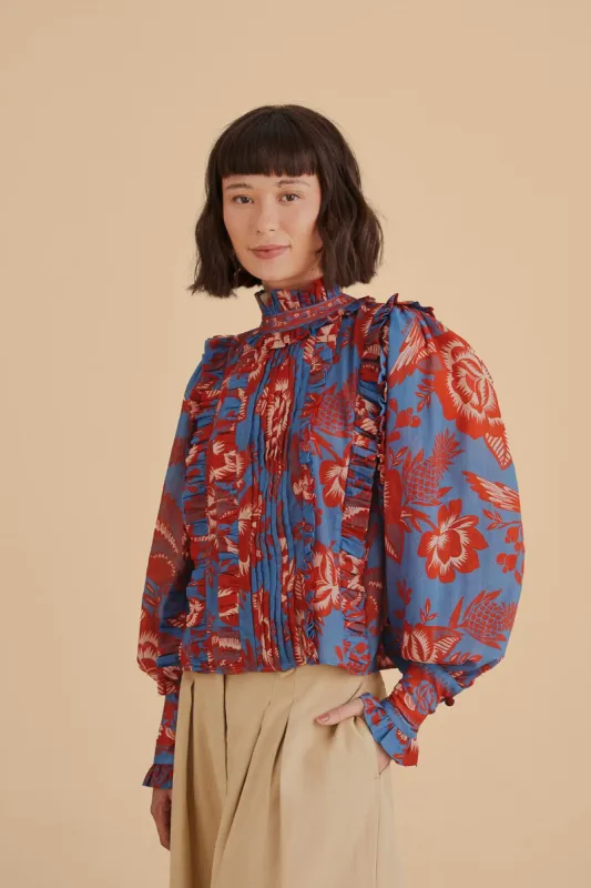 Light Blue Lace Garden Ruffle Blouse sold by FARM Rio