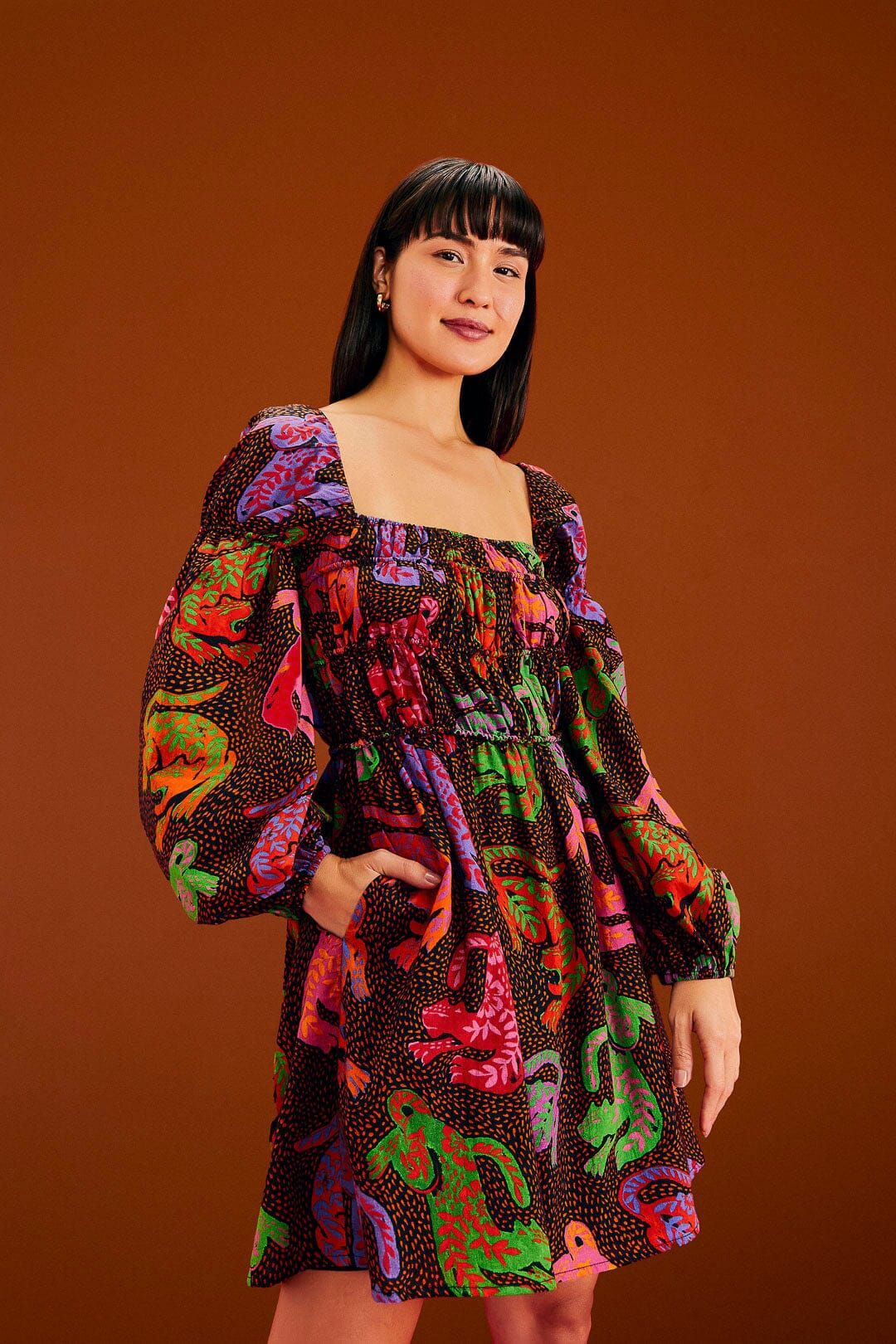 Black Wild Leopards Mini Dress sold by FARM Rio