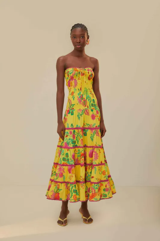 Yellow Delicate Fruit Garden Smocked Maxi Dress sold by FARM Rio