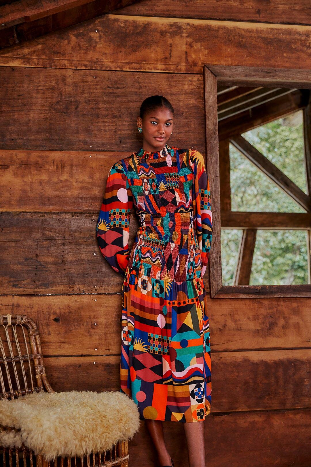 Multicolor Tropical Shapes Lenzing™ Ecovero™ Viscose Midi Dress sold by FARM Rio product image thumbnail 4