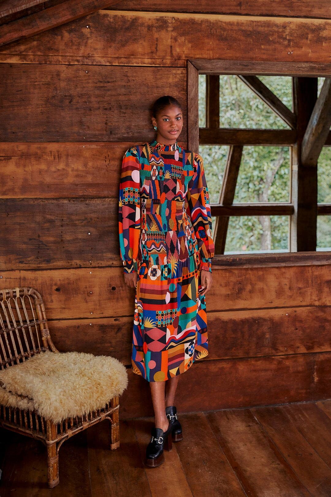 Multicolor Tropical Shapes Lenzing™ Ecovero™ Viscose Midi Dress sold by FARM Rio
