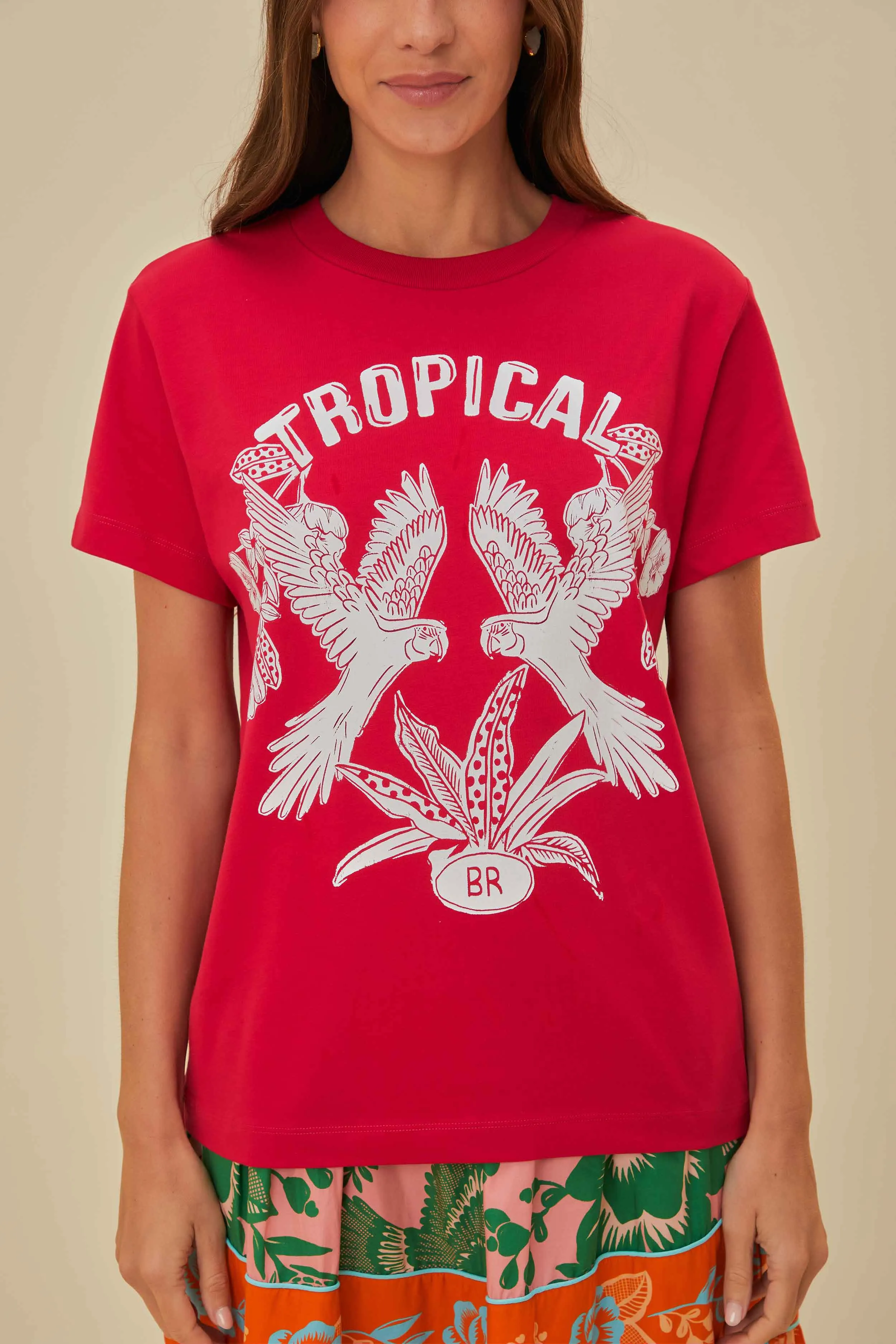Red Tropical Organic Cotton T-Shirt sold by FARM Rio product image thumbnail 3
