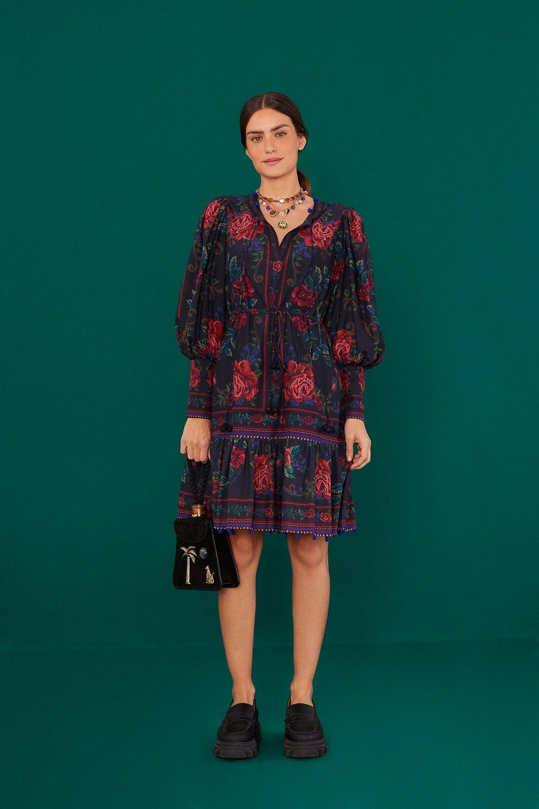 Black Flower Tapestry Mini Dress sold by FARM Rio product image thumbnail 3