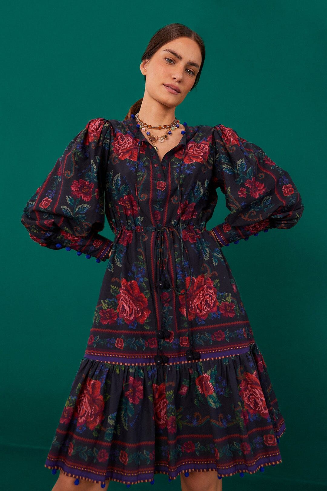 Black Flower Tapestry Mini Dress sold by FARM Rio